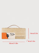 Rectangular Straw Woven Top Handle Clutch Crossbody Bag