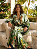 Exotic Jungle Print Zip-Up Long Sleeve Shirt