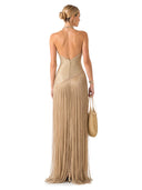 Elegant Backless Knitted Tassel Maxi Dress