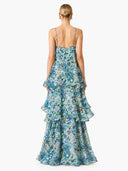 Elegant Vibrant Floral Print Tiered Ruffle Maxi Dress