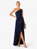 Elegant One-Shoulder Pleated Asymmetrical High-Slit Maxi Dress
