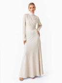 Pleated Design Ribbon Maxi Dress