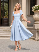 Elegant Wavy Hem A-Line Midi Dress