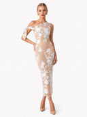 One-Shoulder Floral Embroidery Maxi Dress