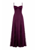 Elegant Satin Lace Patchwork Spaghetti Strap Maxi Dress
