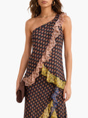 Unique Colorful Print Tiered Ruffle One-Shoulder Top Two-Piece Set