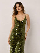Elegant Sleeveless U-Neck Sequin Maxi Dress