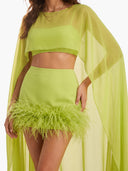 Elegant Feather Trim Sheer Cape Cover-Up Three-Piece Set