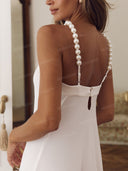 Elegant Pearl Halter Feather Trim Backless Maxi Dress