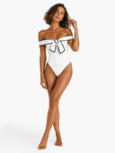 Sexy Strapless Black And White Colorblock One-Piece Swimsuit