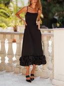 Elegant Spaghetti Strap Bubble Hem Midi Dress