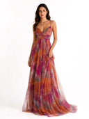 Elegant Painted Floral Print V-Neck A-Line Maxi Dress