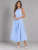 Elegant Backless Ruched Prom Midi Dress