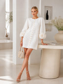 Elegant Floral Cuff Button-Front Mini Dress