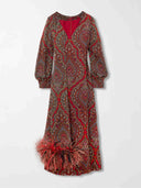 Retro Paisley Print Faux Fur Collar Maxi Dress
