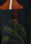 Exquisite Open Back Paulownia Palm Print Satin Two Piece Suit