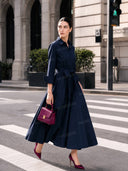 Minimalist Lace-up Design Long Sleeve Maxi Dress