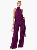 Elegant Halter Neck Asymmetric Chiffon Top & Wide-Leg Pants Set