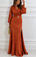 Elegant Ruched Waist High-Slit Maxi Dress