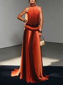 Elegant Gradient Chiffon Backless Spaghetti Strap Maxi Dress