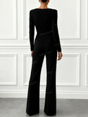 Pearl Trim Square Neck Wide Leg Jumpsuit