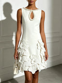 Elegant Floral Sleeveless Keyhole Mini Dress