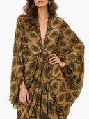 Paisley Print Deep V-Neck Draped Maxi Dress