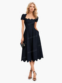 Elegant Wavy Hem A-Line Midi Dress