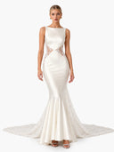 Elegant Satin Mermaid Lace Panel Evening Gown