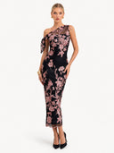 One-Shoulder Floral Embroidery Maxi Dress