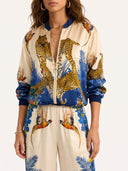 Exotic Jungle Print Zip-Up Long Sleeve Shirt