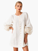Elegant Floral Cuff Button-Front Mini Dress