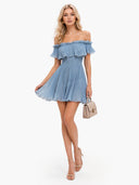 Off-Shoulder Ruffled Trim Mini Dress
