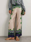 Unique Geometric Pattern Printed Satin Long-sleeved Shirt