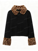 Faux Fur Trim Contrast Knit Cardigan Jacket