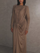 Elegant Draped Long Sleeve Maxi Dress