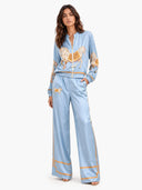 Exquisite Satin Horse Print Zip Jacket & Wide-Leg Pants Two-Piece Set