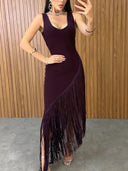 Elegant V-Neck Fringe Maxi Dress