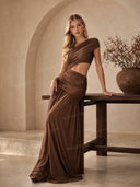 Unique Off-shoulder Waist Hollow Maxi Dress