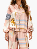 Casual Artistic Print Zip-Up Shirt & Wide-Leg Pants Two-Piece Set