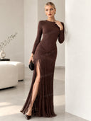Elegant Ruched Twist Fringe Maxi Dress