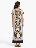 Retro Geometric Ethnic Print Short Sleeve Straight Maxi Dress