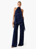 Elegant Halter Neck Asymmetric Chiffon Top & Wide-Leg Pants Set