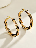 Vintage Leopard Print Leather Wrapped Oversized Hoop Earrings