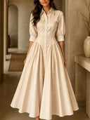 Elegant  Button Front Fit Shirt Maxi Dress