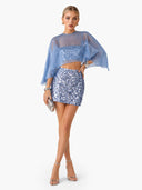 Elegant tulle shawl sequined two-piece set
