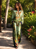 Exotic Jungle Print Zip-Up Long Sleeve Shirt