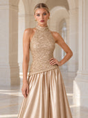 Elegant Backless Lace Satin Maxi Dress