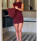Elegant high neck bodycon mini dress