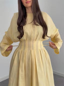 Elegant Pleated Long Sleeve Pocket Maxi Dress